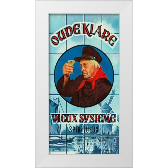 Vintage Booze Labels 11x18 White Modern Wood Framed Museum Art Print Titled - Oudeklare Vieux Systeme Spiritueux