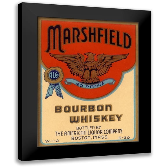 Vintage Booze Labels 12x14 Black Modern Framed Museum Art Print Titled - Marshfield Bourbon Whiskey