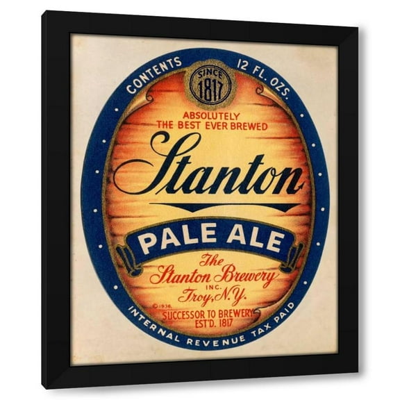 Vintage Booze Labels 12x14 Black Modern Wood Framed Wall Art Titled - Stanton Pale Ale Beer