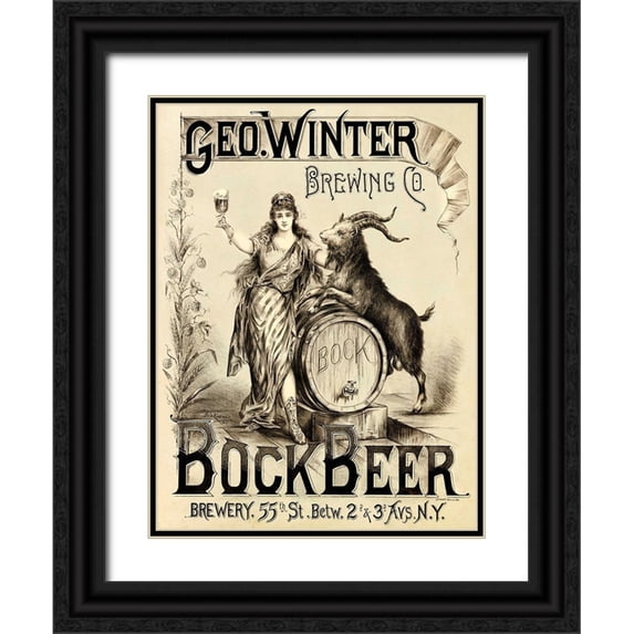Vintage Booze Labels 12x14 Black Ornate Wood Framed with Double Matting Museum Art Print Titled - George Winter Brewing Company