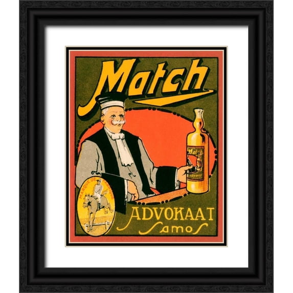 Vintage Booze Labels 12x14 Black Ornate Wood Framed with Double Matting Museum Art Print Titled - Match Advokaat Samos