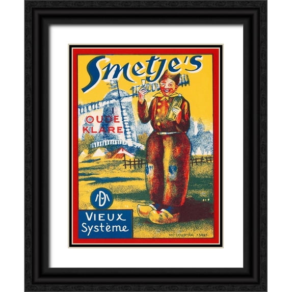 Vintage Booze Labels 12x14 Black Ornate Wood Framed with Double Matting Museum Art Print Titled - Smetjes Oude Klare