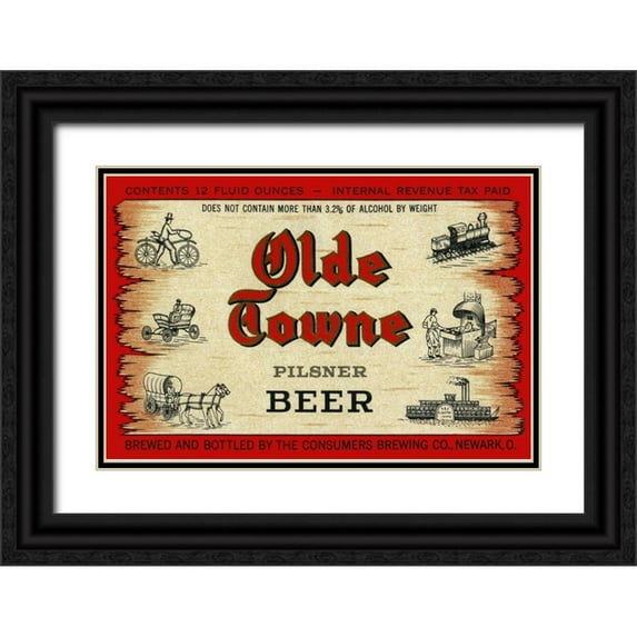 Vintage Booze Labels 14x11 Black Ornate Wood Framed with Double Matting Museum Art Print Titled - Olde Towne Pilsner Beer