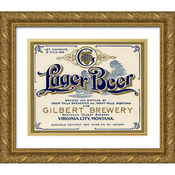 Vintage Booze Labels 14x12 Gold Ornate Wood Framed with Double Matting Museum Art Print Titled - Gilbert Brewery Lager Beer