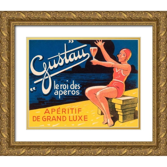 Vintage Booze Labels 14x12 Gold Ornate Wood Framed with Double Matting Museum Art Print Titled - Gustau Aperitif