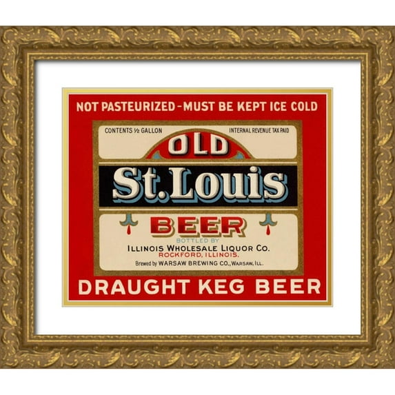 Vintage Booze Labels 14x12 Gold Ornate Wood Framed with Double Matting Museum Art Print Titled - Old St. Louis Beer