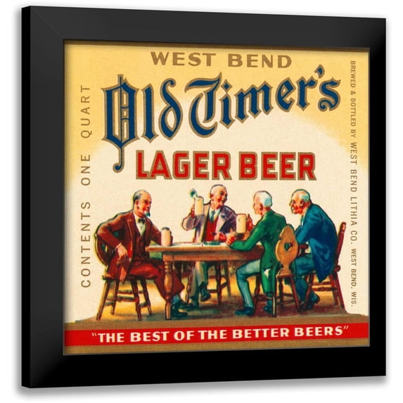 Vintage Booze Labels 15x15 Black Modern Framed Museum Art Print Titled - West Bend Old Timers Lager Beer