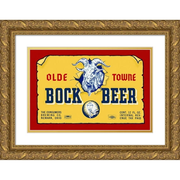 Vintage Booze Labels 18x13 Gold Ornate Wood Framed with Double Matting Museum Art Print Titled - Olde Towne Bock Beer