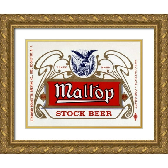 Vintage Booze Labels 18x15 Gold Ornate Wood Framed with Double Matting Museum Art Print Titled - Maltop Stock Beer