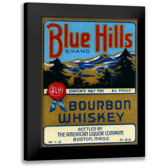 Vintage Booze Labels 19x24 Black Modern Framed Museum Art Print Titled - Blue Hills Bourbon Whiskey