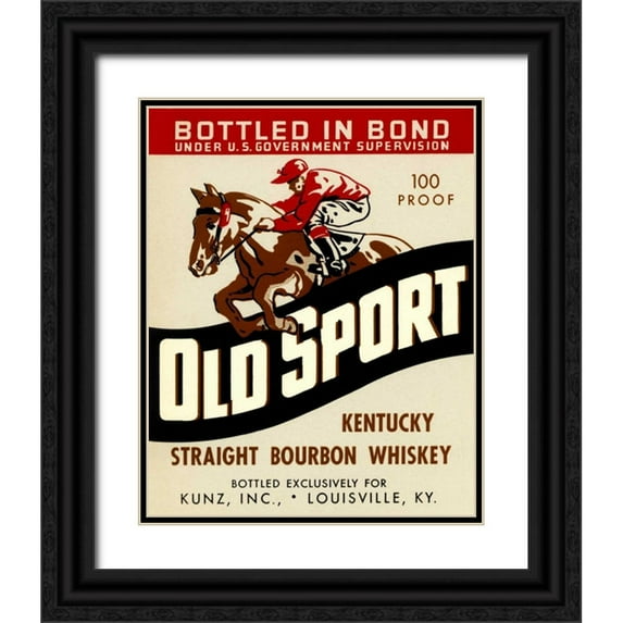 Vintage Booze Labels 20x24 Black Ornate Wood Framed with Double Matting Museum Art Print Titled - Old Sport Kentucky Straight Bourbon Whiskey