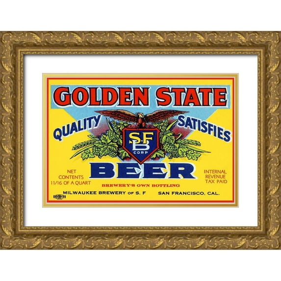 Vintage Booze Labels 24x17 Gold Ornate Wood Framed with Double Matting Museum Art Print Titled - Golden State Beer