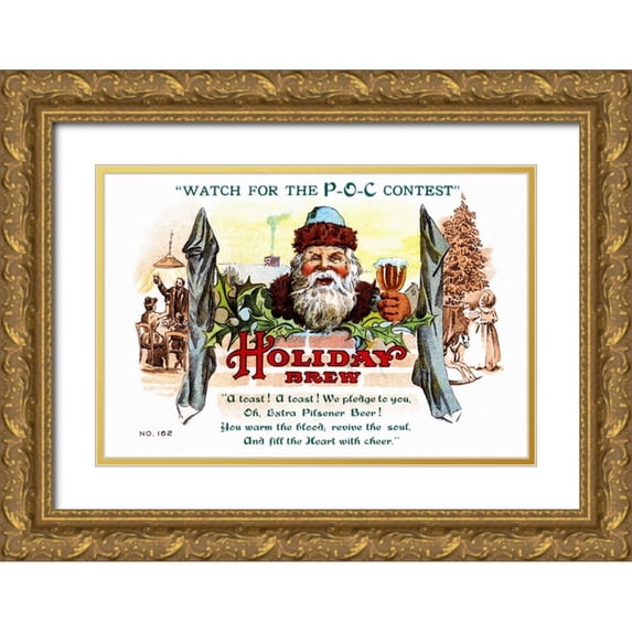 Vintage Booze Labels 24x17 Gold Ornate Wood Framed with Double Matting Museum Art Print Titled - Holiday Brew