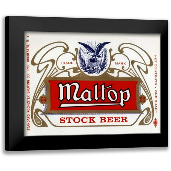 Vintage Booze Labels 24x19 Black Modern Framed Museum Art Print Titled - Maltop Stock Beer