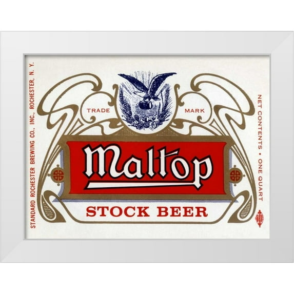 Vintage Booze Labels 24x19 White Modern Wood Framed Museum Art Print Titled - Maltop Stock Beer