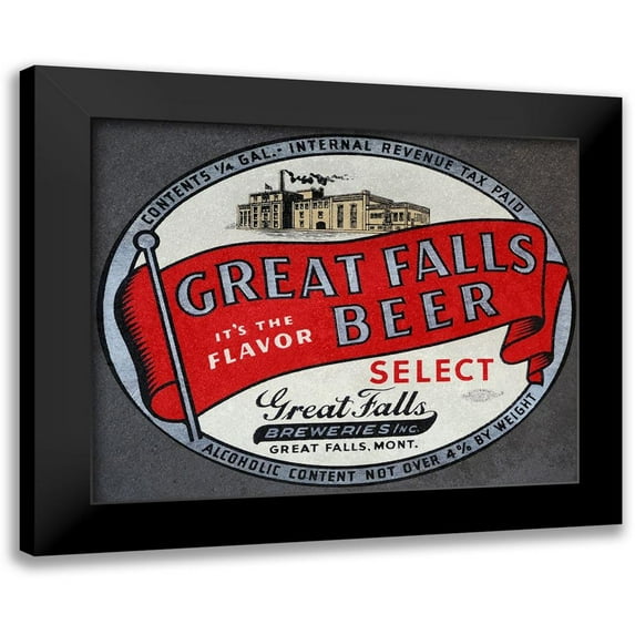 Vintage Booze Labels 24x20 Black Modern Framed Museum Art Print Titled - Great Falls Beer