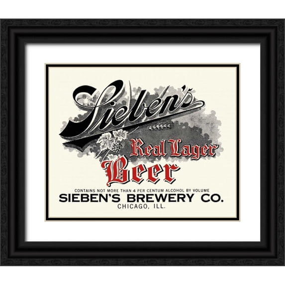 Vintage Booze Labels 24x20 Black Ornate Wood Framed with Double Matting Museum Art Print Titled - Siebens Real Lager Beer