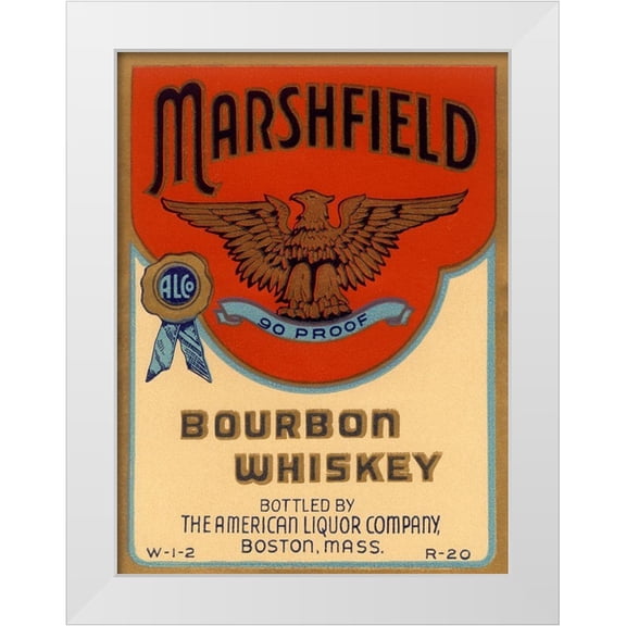 Vintage Booze Labels 25x32 White Modern Wood Framed Museum Art Print Titled - Marshfield Bourbon Whiskey