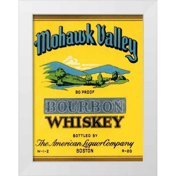 Vintage Booze Labels 25x32 White Modern Wood Framed Museum Art Print Titled - Mohawk Valley Bourbon Whiskey