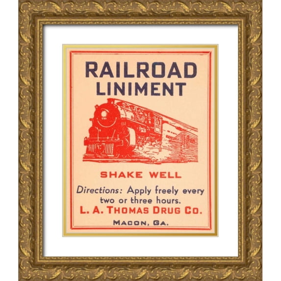 Vintage Booze Labels 26x32 Gold Ornate Wood Framed with Double Matting Museum Art Print Titled - Railroad Liniment