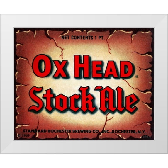 Vintage Booze Labels 32x26 White Modern Wood Framed Museum Art Print Titled - Ox Head Stock Ale