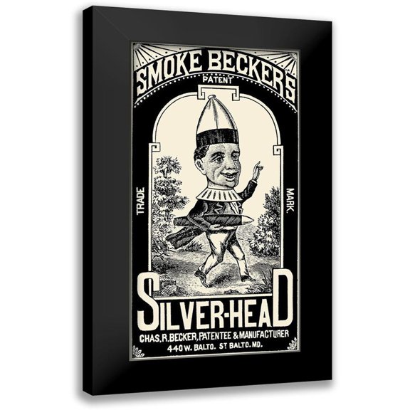 Vintage Booze Labels 9x14 Black Modern Framed Museum Art Print Titled - Smoke Beckers Silver-Head