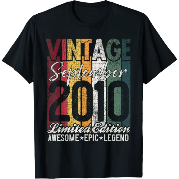 Vintage Born September 2010 10 Years Old 10Th Birthday Gifts T-Shirt