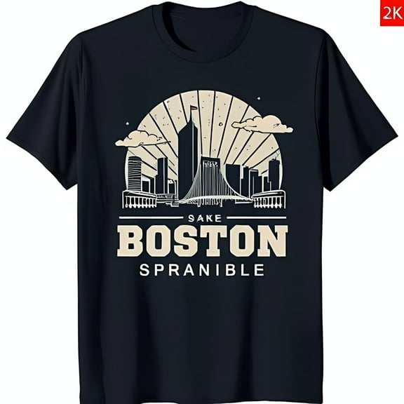 Vintage Boston Black T-Shirt with Tower & Zakim Bridge