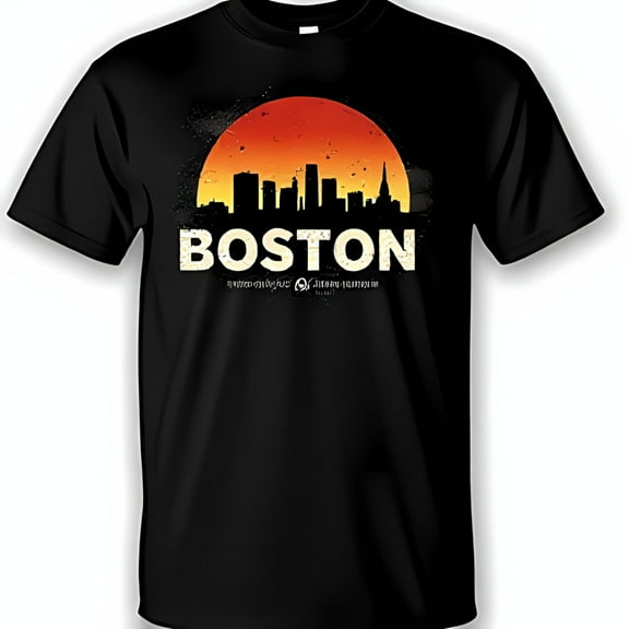 Vintage Boston Graphic Black T-Shirt with Bold Yellow Text