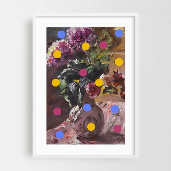 Vintage Botanical, Altered Pinky Art, Dots Collage - Photography Floral Modern Art Abstract Flowers Botanical Pop Art White Framed Wall Art Print 5 x 7 inches