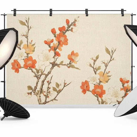 Vintage Botanical Backdrop for Photoshoot,Photography Photo Studio Background Wall Backdrop,Red Spring Floral Botanical Farmhouse Back Drop Banner Panel for Portraits Wedding Live Streaming 12x8Ft