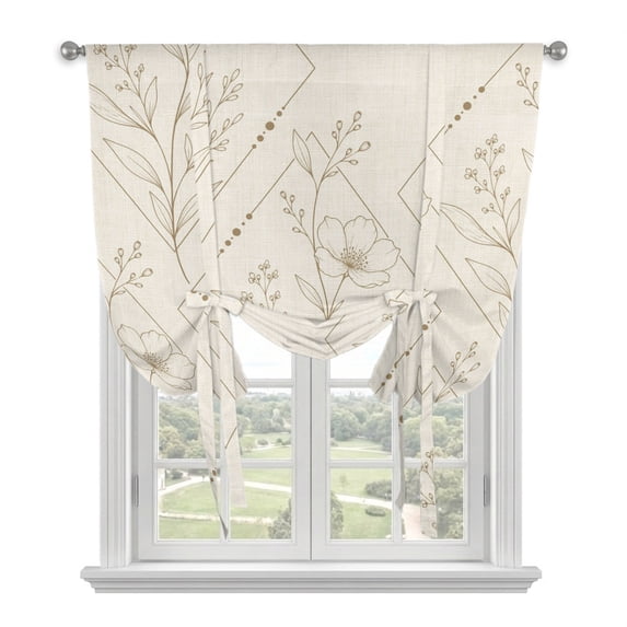 Vintage Botanical Balloon Curtains for Windows, Bedroom Curtains 54 Inch Length, Rustic Simple Flowers Geometric Art Beige Tie Up Curtains Panels Thermal Insulated Bathroom Curtains Window 42"x54"