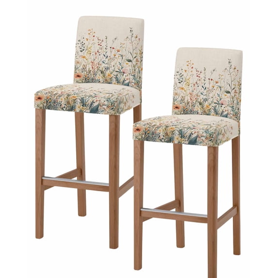 Vintage Botanical Bar Stool Covers Set of 2, Spring Floral Summer Botanical Rustic Stretch Washable Bar Chair Covers with Backs, Removable Pub Counter Height Chair Cover for Kitchen Dining Room Cafe