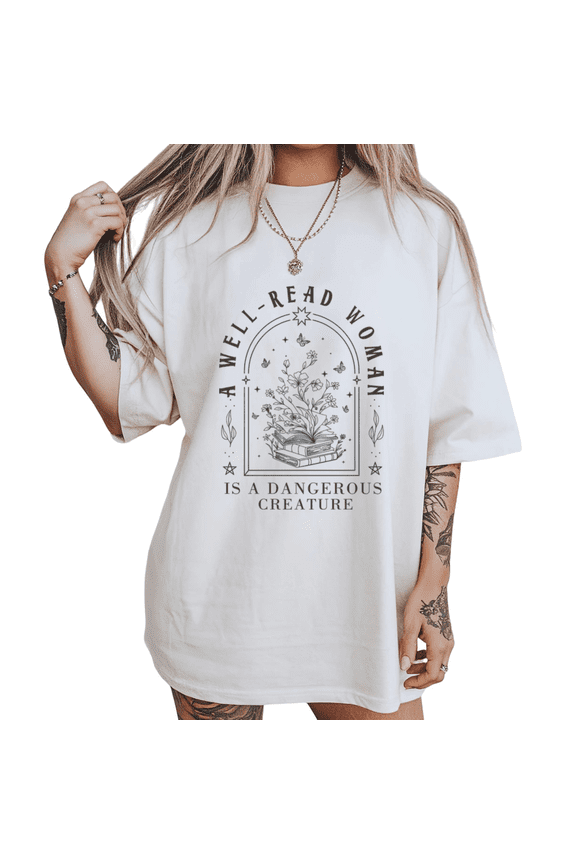 Vintage Botanical Book Shirts White S-5XL Poetic Well Read Woman Print Tshirt Graphic Tees Tops