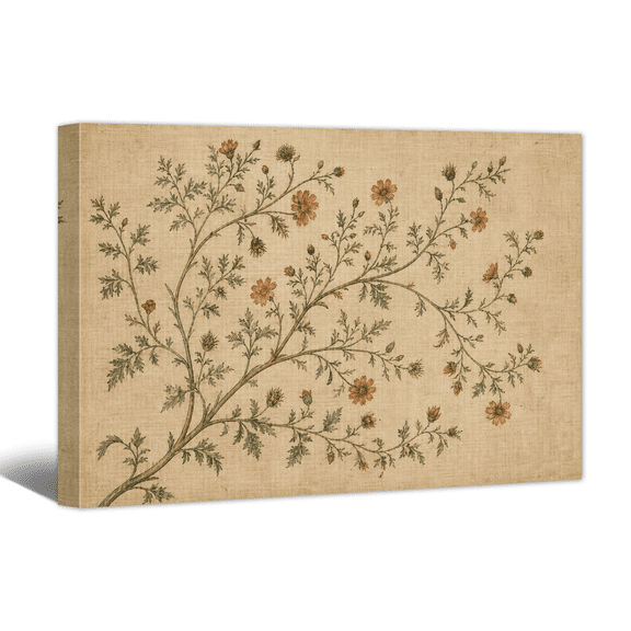 Vintage Botanical Canvas Wall Art Beige Nature Floral Twig Picture Prints, Antique Flower Artwork Paintings for Living Room Bedroom Dining Room Home Wall Decor