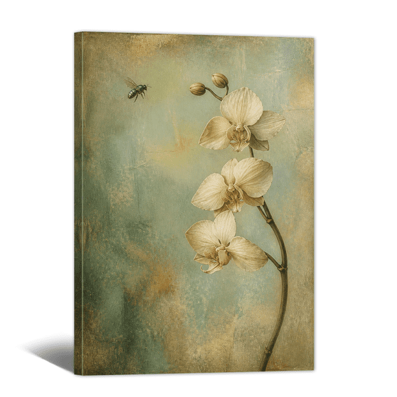Vintage Botanical Canvas Wall Art Orchid Bloom Bee Insect Picture Prints, Antique Nature Artwork Paintings for Living Room Bedroom Cottage Home Wall Decor