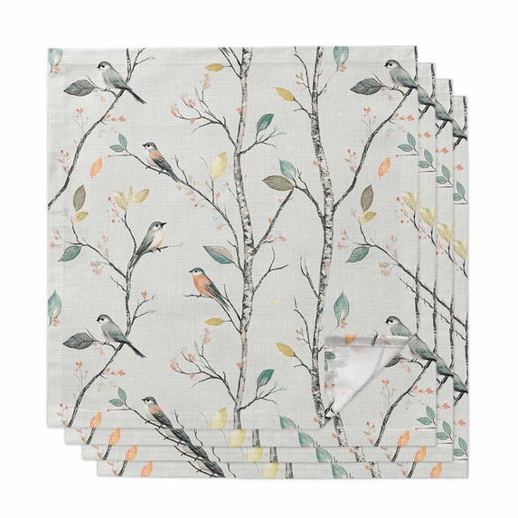 Vintage Botanical Cloth Napkins, Birds Branch Watercolor Leaf Washable and Reusable Dinner Napkins Set of 4, Table Napkin for Kitchen Party Birthday Wedding Hotel Housewarming 20"x20"