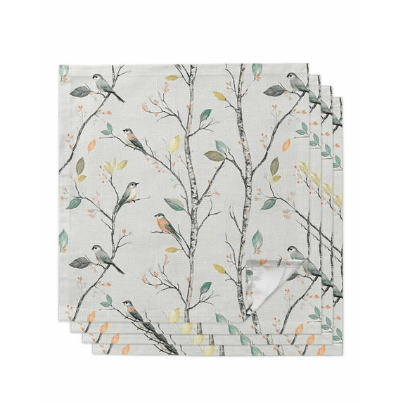 Vintage Botanical Cloth Napkins Set of 4, Birds Branch Watercolor Leaf Washable Reusable Dinner Cocktail Napkin for Kitchen Party Wedding Banquet Holiday Baby Shower Table Decor