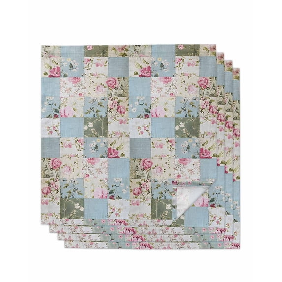 Vintage Botanical Cloth Napkins Set of 4, Blue Green Pink Floral Retro Washable Reusable Dinner Cocktail Napkin for Kitchen Party Wedding Banquet Holiday Baby Shower Table Decor