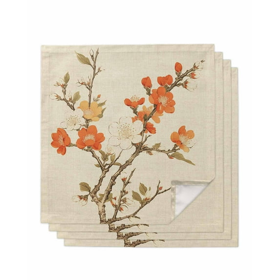 Vintage Botanical Cloth Napkins Washable Set of 4, Red Spring Floral Botanical Farmhouse Reusable Dinner Table Napkins Cloth Bulk for Weddings Kitchen Restaurants Hotel Events Parties 20 x 20 Inch