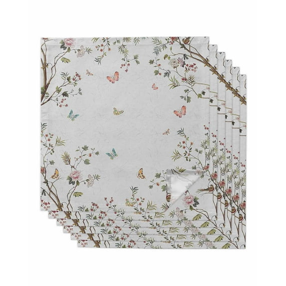 Vintage Botanical Cloth Napkins Washable Set of 6, Spring Floral Botterfly Summer Flower Reusable Dinner Table Napkins Cloth Bulk for Weddings Kitchen Restaurants Hotel Events Parties 20 x 20 Inch