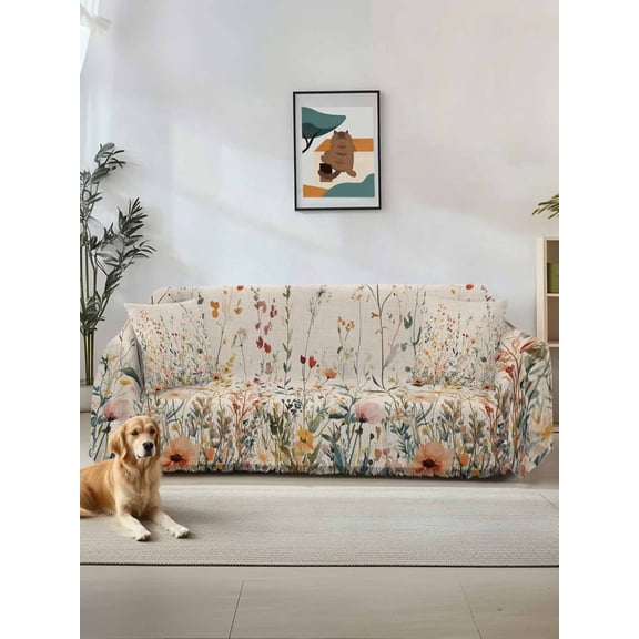 Vintage Botanical Couch Cover Sofa Covers 3 Cushion Sectional Couch, Spring Floral Summer Botanical Rustic Washable Sofa Covers Slipcover Sectional Sofa Cover, Furniture Protector 71"x150"