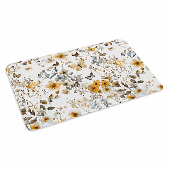Vintage Botanical Doormat Outdoor Entrance 16"x24", Yellow Spring Floral Butterfly Absorb Moisture Dirt Door Mats, Non-Slip Rubber Backing Floor Mats Indoor, Low-Profile Front Door Rugs