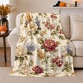 thumbnail image 1 of Vintage Botanical Floral Illustration Cream, Cozy Botanical Garden Scene, Warm Flannel Blanket for Sunroom and Reading Nook, Garden Lovers Housewarming Gift, Botanical Home Decor, 1 of 9