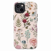 Vintage Botanical Floral Phone Case Wildflower Garden Design on Soft Pink | Nature Lover Gift | Compatible with iPhone 16 15 14 13 12 11 Pro Max
