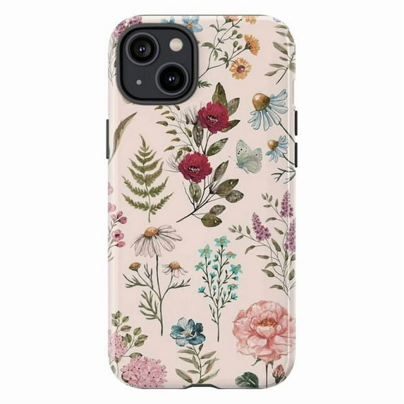 Vintage Botanical Floral Phone Case Wildflower Garden Design on Soft Pink | Nature Lover Gift | Compatible with iPhone 16 15 14 13 12 11 Pro Max