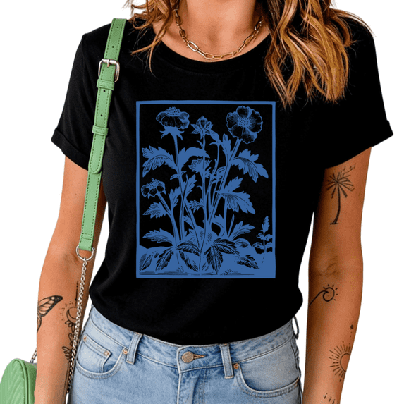 Vintage Botanical Floral Print Tshirt Graphic Tees Shirts Boho Wildflower Nature Inspired Garden Lover Gift Black Tops S-5XL