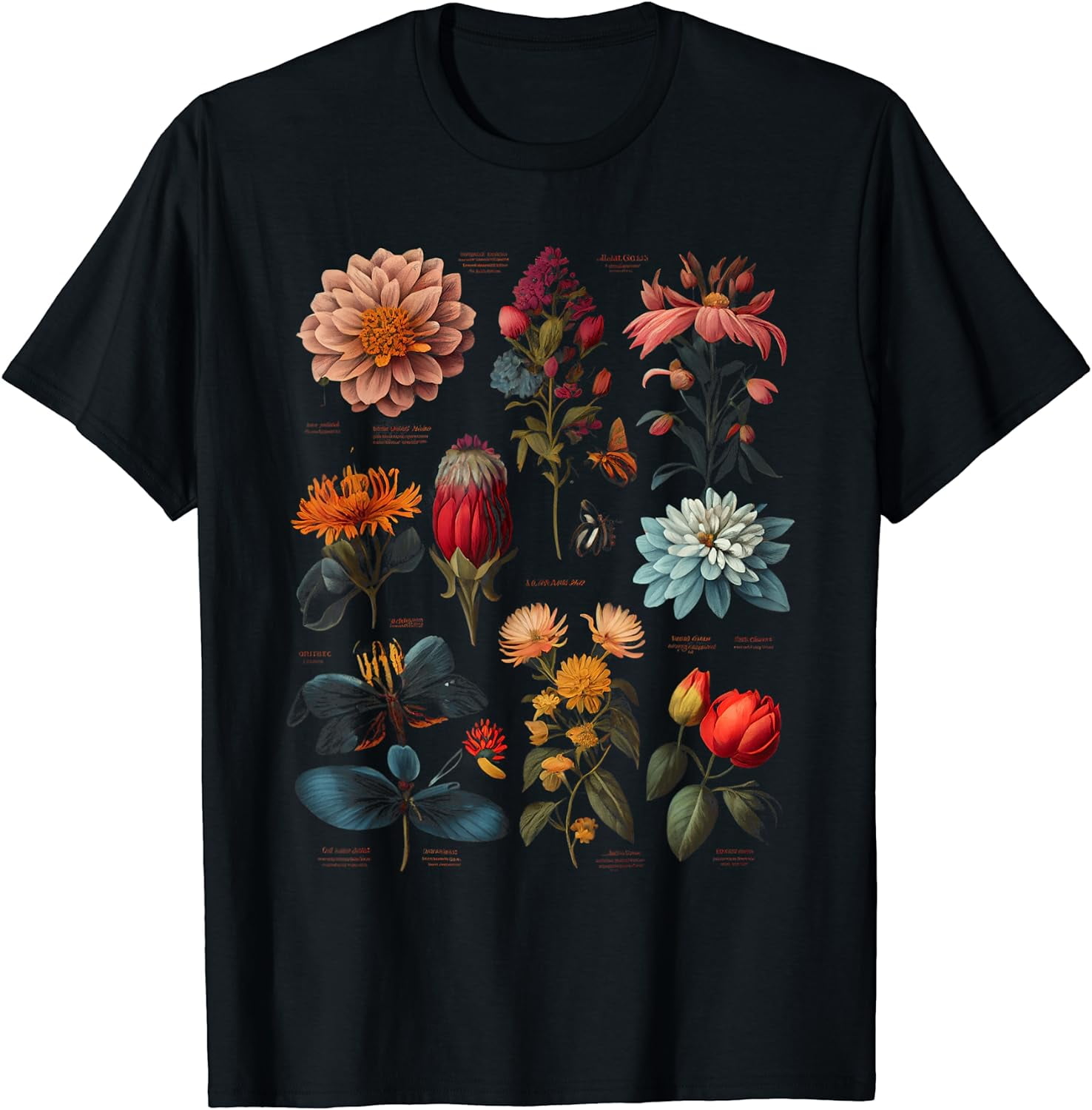Vintage Botanical Floral Type Flower Graphic Tees T-Shirt