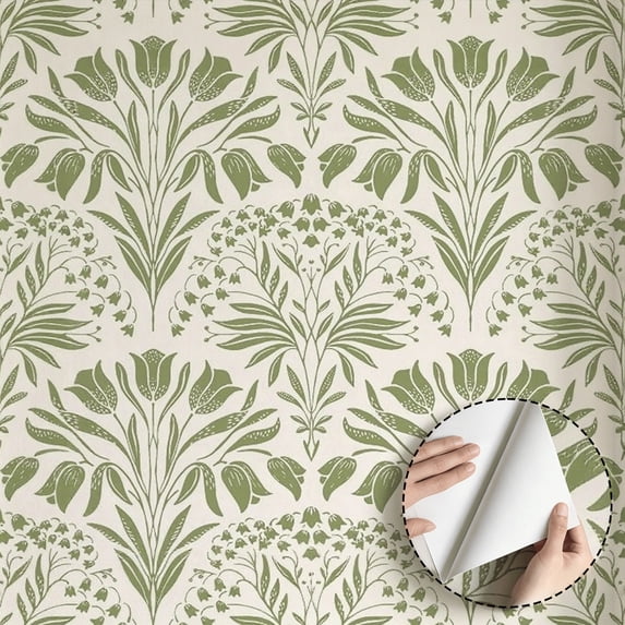 Vintage Botanical Floral Wallpaper, Modern Farmhouse Peel and Stick Wallpaper, Waterproof Self Adhesive Wall Decoration for Bedroom, Living Room, Kitchen Cabinet, Rental, 17.7 * 118 in