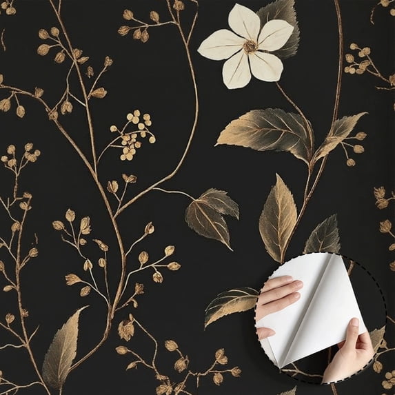 Vintage Botanical Floral Wallpaper, Modern Minimalist Aesthetic Peel and Stick Wallpaper, Waterproof Home Decor for Bedroom, Living Room, Bathroom, Drawer, Kitchen Cabinet, 17.7 * 118 in